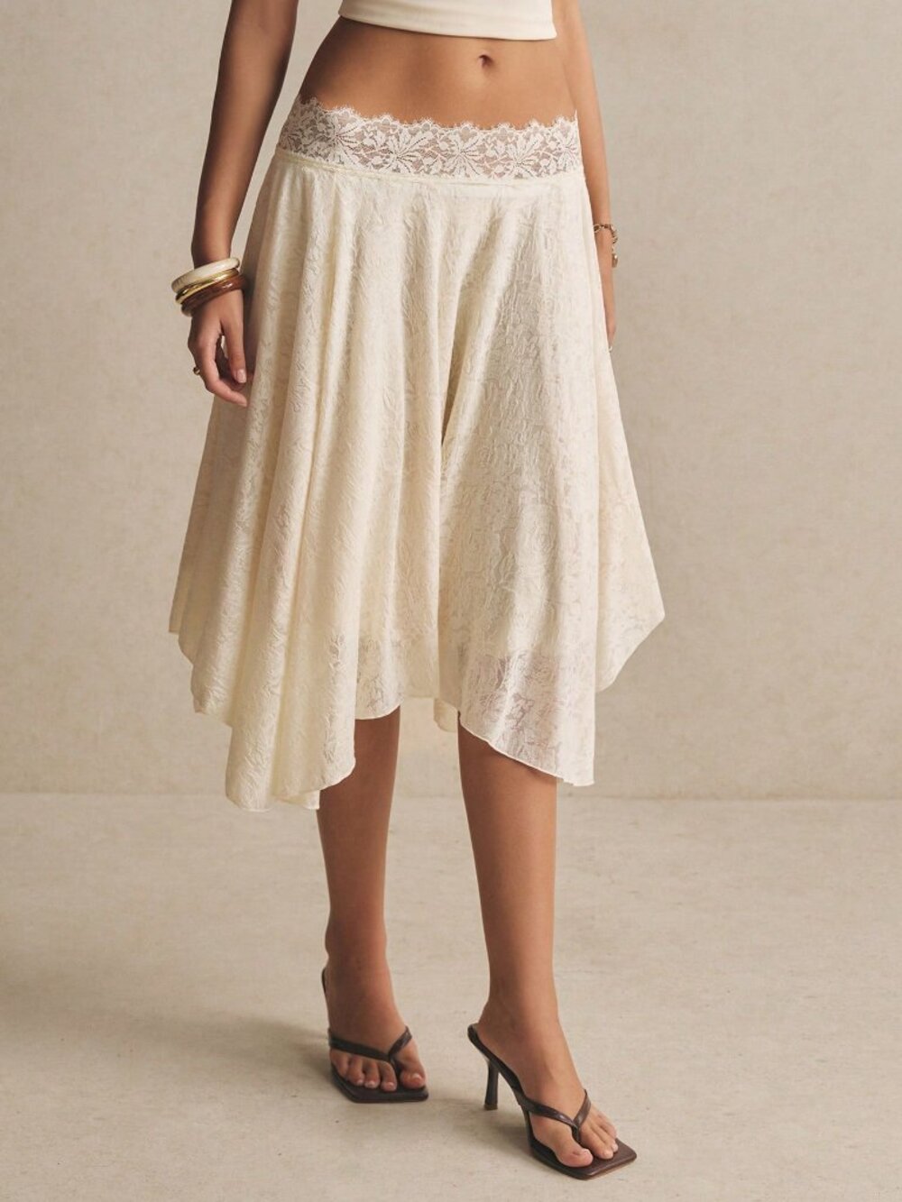 Apricot Casual Women's Elegant Asymmetrical Hem Lace Skirt - Picture 3 of 7
